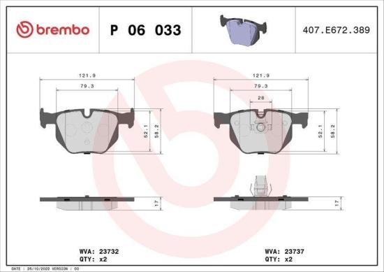 BREMBO Bremsscheibe 09.9425.11 + Bremsbelagsatz, Scheibenbremse P 06 033 Bild BREMBO Bremsscheibe 09.9425.11 + Bremsbelagsatz, Scheibenbremse P 06 033