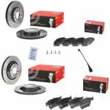 BREMBO Bremsscheibe 09.9145.11 + Bremsbelagsatz, Scheibenbremse P 85 147 + Bremsscheibe 09.A200.11 + Bremsbelagsatz, Scheibenbremse P 85 124 + Warnkontakt, Bremsbelagverschleiß A 00 492