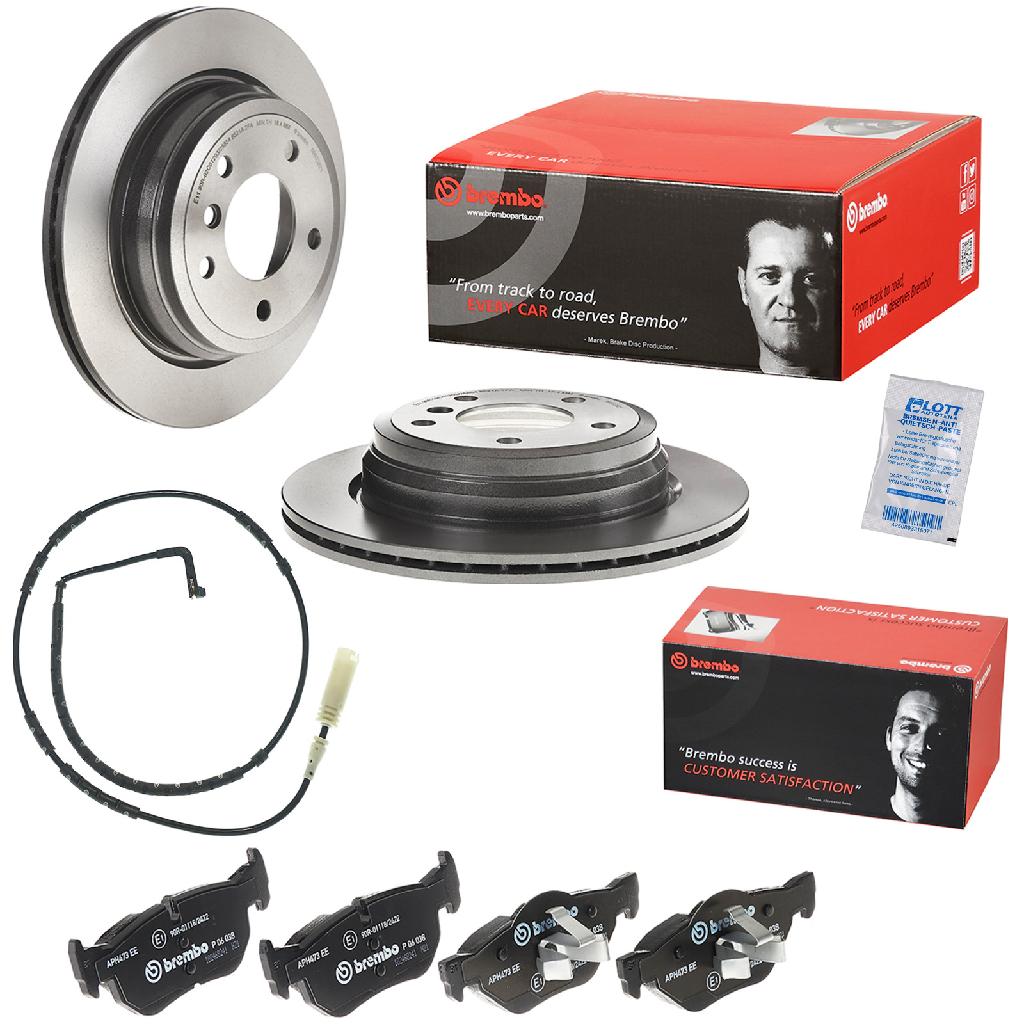 BREMBO Warnkontakt, Bremsbelagverschleiß A 00 427 + Bremsscheibe 09.B338.21 + Bremsbelagsatz, Scheibenbremse P 06 038