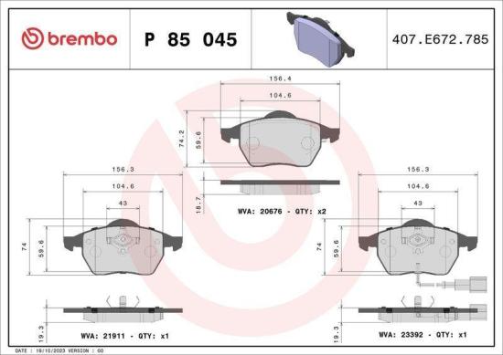 BREMBO Bremsbelagsatz, Scheibenbremse P 85 045 + Bremsscheibe 09.7012.11 Bild BREMBO Bremsbelagsatz, Scheibenbremse P 85 045 + Bremsscheibe 09.7012.11