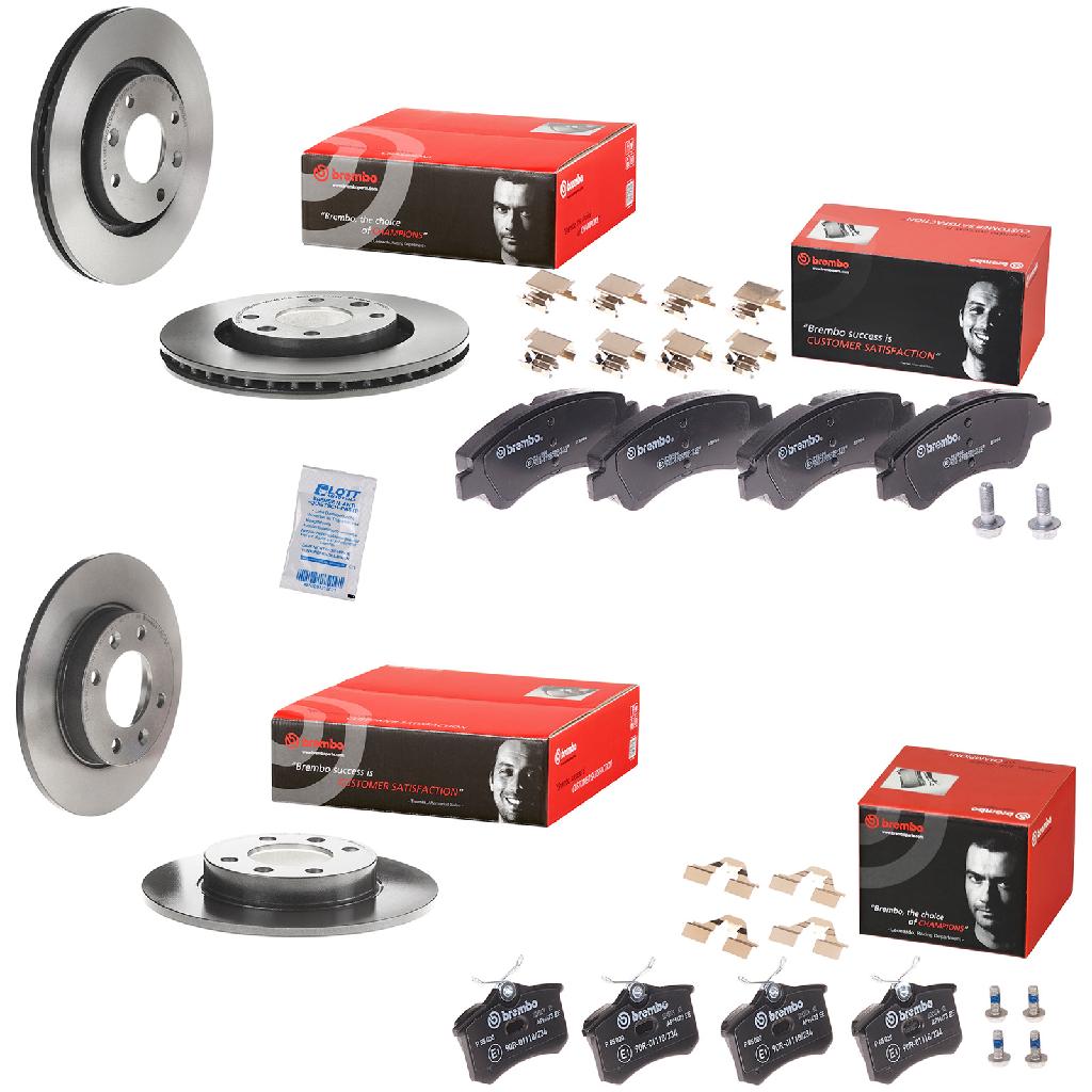 BREMBO Bremsbelagsatz, Scheibenbremse P 85 020 + Bremsbelagsatz, Scheibenbremse P 61 066 + Bremsscheibe 09.8695.11 + Bremsscheibe 08.9719.11