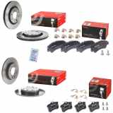 BREMBO Bremsbelagsatz, Scheibenbremse P 85 020 + Bremsbelagsatz, Scheibenbremse P 61 066 + Bremsscheibe 09.8695.11 + Bremsscheibe 08.9719.11