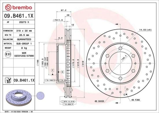 BREMBO Bremsbelagsatz, Scheibenbremse P 83 102X + Bremsscheibe 09.B461.1X Bild BREMBO Bremsbelagsatz, Scheibenbremse P 83 102X + Bremsscheibe 09.B461.1X