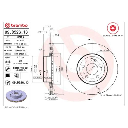 BREMBO Bremsbelagsatz, Scheibenbremse P 50 118 + Bremsscheibe 09.D526.13 Bild BREMBO Bremsbelagsatz, Scheibenbremse P 50 118 + Bremsscheibe 09.D526.13