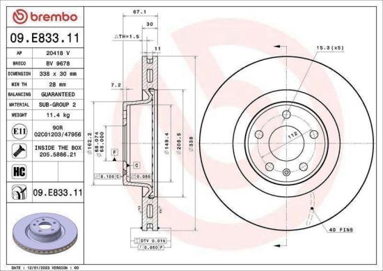 BREMBO Bremsbelagsatz, Scheibenbremse P 85 164 + Bremsscheibe 09.B969.11 + Bremsbelagsatz, Scheibenbremse P 85 154 + Bremsscheibe 09.E833.11 Bild BREMBO Bremsbelagsatz, Scheibenbremse P 85 164 + Bremsscheibe 09.B969.11 + Bremsbelagsatz, Scheibenbremse P 85 154 + Bremsscheibe 09.E833.11