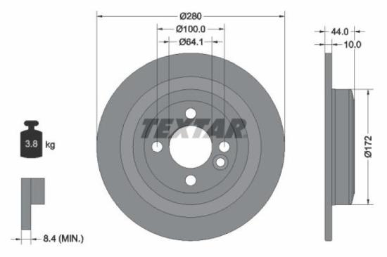 TEXTAR Warnkontakt, Bremsbelagverschleiß 98044900 + Bremsscheibe 92234003 + Bremsbelagsatz, Scheibenbremse 2428901 Bild TEXTAR Warnkontakt, Bremsbelagverschleiß 98044900 + Bremsscheibe 92234003 + Bremsbelagsatz, Scheibenbremse 2428901
