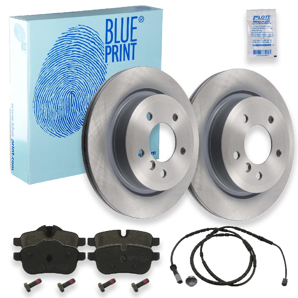 FEBI BILSTEIN Warnkontakt, Bremsbelagverschleiß 37454 BLUE PRINT Bremsscheibe ADB114387 + Bremsbelagsatz, Scheibenbremse ADB114236