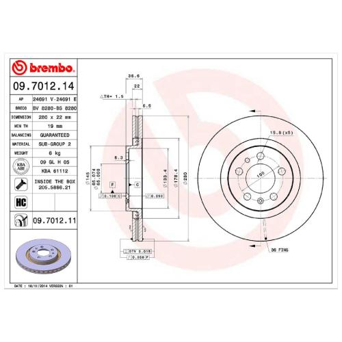 BREMBO Bremsbelagsatz, Scheibenbremse P 85 045 + Bremsscheibe 09.7012.11 Bild BREMBO Bremsbelagsatz, Scheibenbremse P 85 045 + Bremsscheibe 09.7012.11