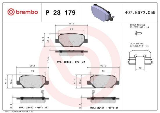 BREMBO Bremsbelagsatz, Scheibenbremse P 23 179 + Bremsscheibe 08.A915.21 Bild BREMBO Bremsbelagsatz, Scheibenbremse P 23 179 + Bremsscheibe 08.A915.21