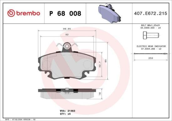 BREMBO Bremsscheibe 08.A268.21 + Bremsbelagsatz, Scheibenbremse P 68 008 Bild BREMBO Bremsscheibe 08.A268.21 + Bremsbelagsatz, Scheibenbremse P 68 008
