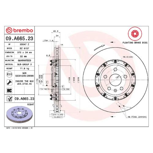 BREMBO Bremsbelagsatz, Scheibenbremse P 10 064 + Bremsscheibe 09.A665.13 + Bremsscheibe 09.A665.23 Bild BREMBO Bremsbelagsatz, Scheibenbremse P 10 064 + Bremsscheibe 09.A665.13 + Bremsscheibe 09.A665.23