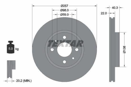 TEXTAR Bremsscheibe 92069600 + Bremsbelagsatz, Scheibenbremse 2532301 Bild TEXTAR Bremsscheibe 92069600 + Bremsbelagsatz, Scheibenbremse 2532301