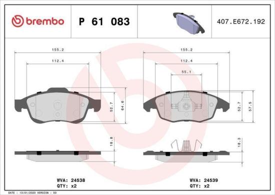 BREMBO Bremsbelagsatz, Scheibenbremse P 61 083 + Bremsscheibe 09.9619.11 Bild BREMBO Bremsbelagsatz, Scheibenbremse P 61 083 + Bremsscheibe 09.9619.11