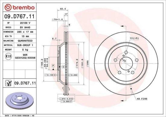 BREMBO Bremsscheibe 09.D767.11 + Bremsbelagsatz, Scheibenbremse P 78 026 Bild BREMBO Bremsscheibe 09.D767.11 + Bremsbelagsatz, Scheibenbremse P 78 026