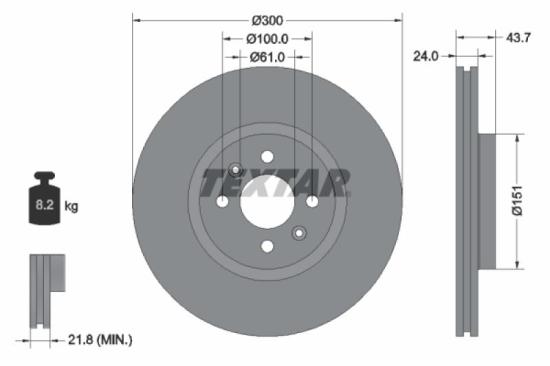 TEXTAR Bremsbelagsatz, Scheibenbremse 2393001 + Bremsscheibe 92149503 Bild TEXTAR Bremsbelagsatz, Scheibenbremse 2393001 + Bremsscheibe 92149503