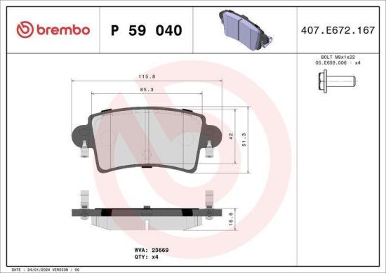 BREMBO Bremsscheibe 08.9371.10 + Bremsbelagsatz, Scheibenbremse P 59 040 Bild BREMBO Bremsscheibe 08.9371.10 + Bremsbelagsatz, Scheibenbremse P 59 040