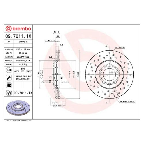 BREMBO Bremsscheibe 09.7011.1X + Bremsbelagsatz, Scheibenbremse P 85 041 Bild BREMBO Bremsscheibe 09.7011.1X + Bremsbelagsatz, Scheibenbremse P 85 041