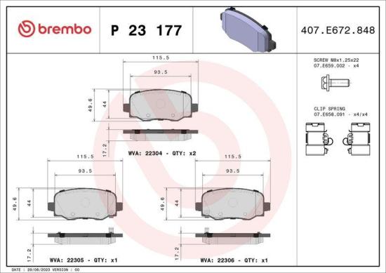 BREMBO Bremsbelagsatz, Scheibenbremse P 23 177X + Bremsscheibe 08.9364.2X Bild BREMBO Bremsbelagsatz, Scheibenbremse P 23 177X + Bremsscheibe 08.9364.2X