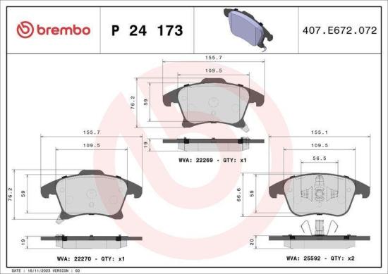BREMBO Bremsbelagsatz, Scheibenbremse P 24 173 + Bremsscheibe 09.N284.21 Bild BREMBO Bremsbelagsatz, Scheibenbremse P 24 173 + Bremsscheibe 09.N284.21