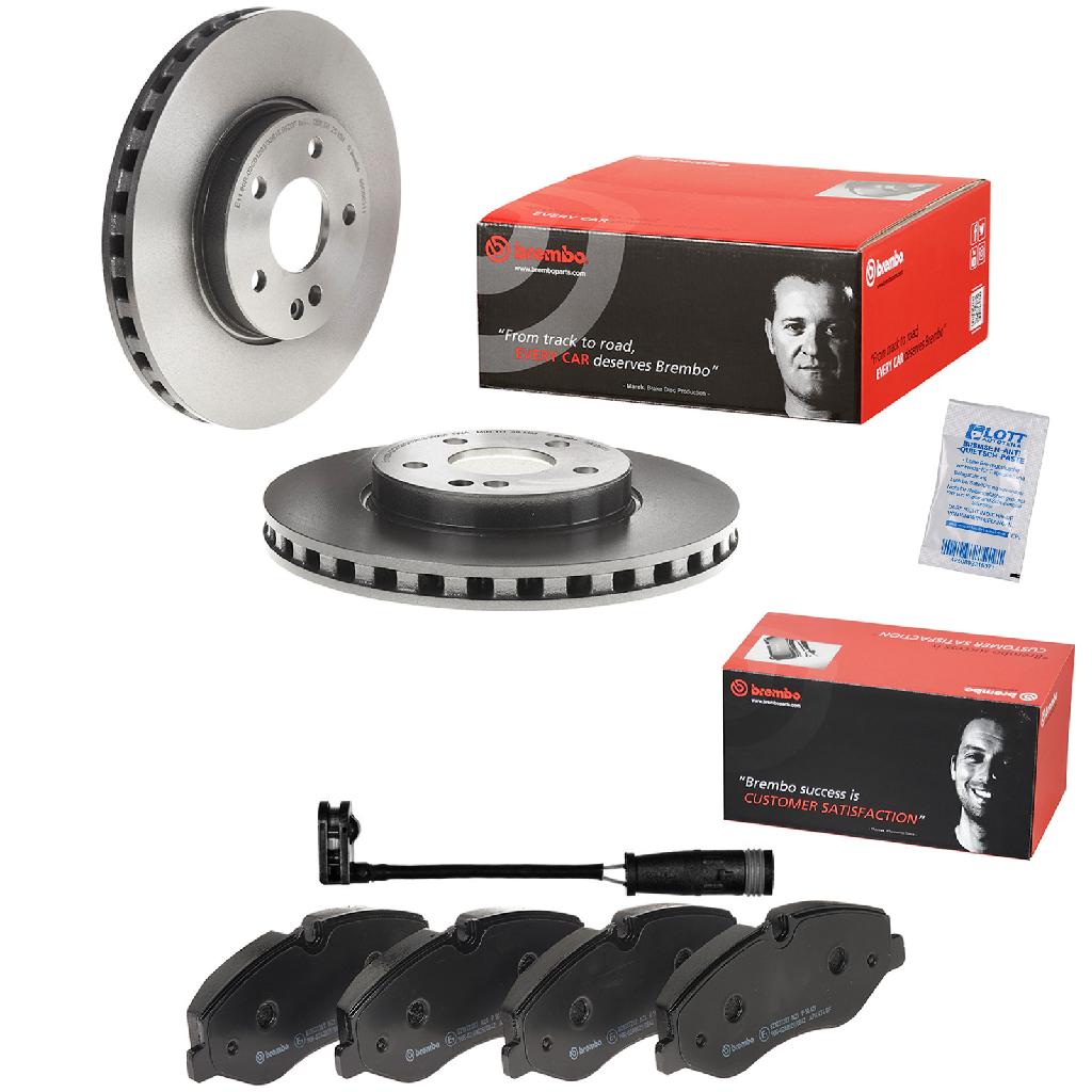 BREMBO Warnkontakt, Bremsbelagverschleiß A 00 287 + Bremsscheibe 09.C063.11 + Bremsbelagsatz, Scheibenbremse P 50 129