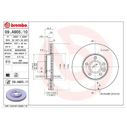 BREMBO Bremsbelagsatz, Scheibenbremse P 24 061 + Bremsscheibe 09.A905.11 Bild BREMBO Bremsbelagsatz, Scheibenbremse P 24 061 + Bremsscheibe 09.A905.11