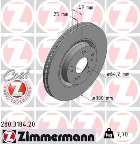 ZIMMERMANN Bremsscheibe 280.3184.20 + Bremsbelagsatz, Scheibenbremse 23868.170.1 Bild ZIMMERMANN Bremsscheibe 280.3184.20 + Bremsbelagsatz, Scheibenbremse 23868.170.1