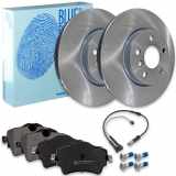 FEBI BILSTEIN Warnkontakt, Bremsbelagverschleiß 101072 BLUE PRINT Bremsbelagsatz, Scheibenbremse ADB114215 + Bremsscheibe ADB114325