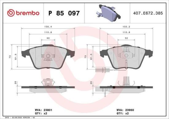 BREMBO Bremsbelagsatz, Scheibenbremse P 85 097 + Bremsscheibe 09.A815.11 Bild BREMBO Bremsbelagsatz, Scheibenbremse P 85 097 + Bremsscheibe 09.A815.11