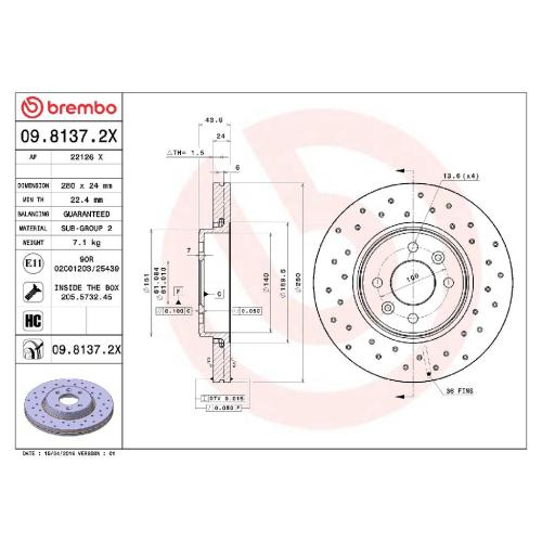 BREMBO Bremsbelagsatz, Scheibenbremse P 68 050X + Bremsscheibe 09.8137.2X Bild BREMBO Bremsbelagsatz, Scheibenbremse P 68 050X + Bremsscheibe 09.8137.2X
