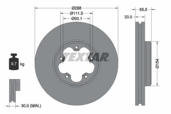 TEXTAR Bremsbelagsatz, Scheibenbremse 2203401 + Bremsscheibe 93260603 Bild TEXTAR Bremsbelagsatz, Scheibenbremse 2203401 + Bremsscheibe 93260603
