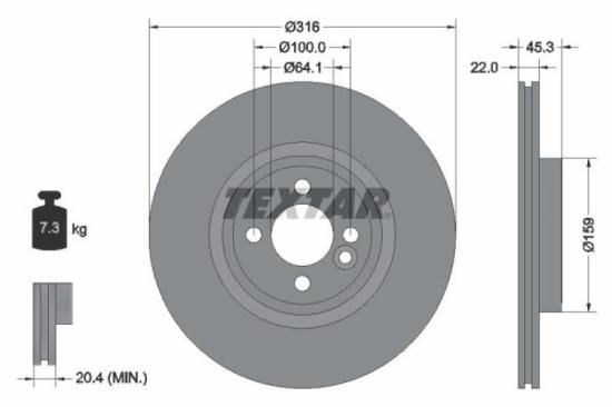 TEXTAR Bremsscheibe 92255003 + Warnkontakt, Bremsbelagverschleiß 98036200 + Bremsbelagsatz, Scheibenbremse 2447801 Bild TEXTAR Bremsscheibe 92255003 + Warnkontakt, Bremsbelagverschleiß 98036200 + Bremsbelagsatz, Scheibenbremse 2447801