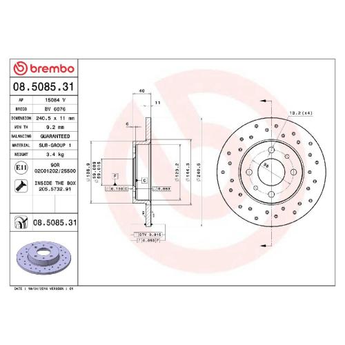 BREMBO Bremsscheibe 08.5085.31 + Bremsbelagsatz, Scheibenbremse P 23 146 Bild BREMBO Bremsscheibe 08.5085.31 + Bremsbelagsatz, Scheibenbremse P 23 146