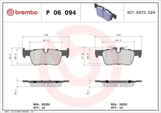 BREMBO Bremsscheibe 08.C352.11 + Warnkontakt, Bremsbelagverschleiß A 00 507 + Bremsbelagsatz, Scheibenbremse P 06 094 Bild BREMBO Bremsscheibe 08.C352.11 + Warnkontakt, Bremsbelagverschleiß A 00 507 + Bremsbelagsatz, Scheibenbremse P 06 094