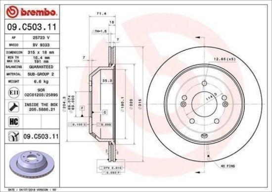 BREMBO Bremsbelagsatz, Scheibenbremse P 30 035 + Bremsscheibe 09.C503.11 Bild BREMBO Bremsbelagsatz, Scheibenbremse P 30 035 + Bremsscheibe 09.C503.11