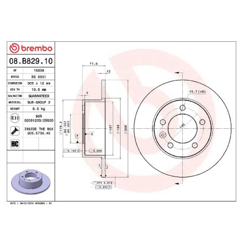 BREMBO Bremsscheibe 08.B829.10 + Bremsbelagsatz, Scheibenbremse P 68 063 Bild BREMBO Bremsscheibe 08.B829.10 + Bremsbelagsatz, Scheibenbremse P 68 063