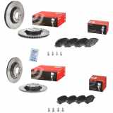 BREMBO Bremsbelagsatz, Scheibenbremse P 85 147 + Bremsbelagsatz, Scheibenbremse P 85 140 + Bremsscheibe 09.D766.11 + Bremsscheibe 08.D973.11
