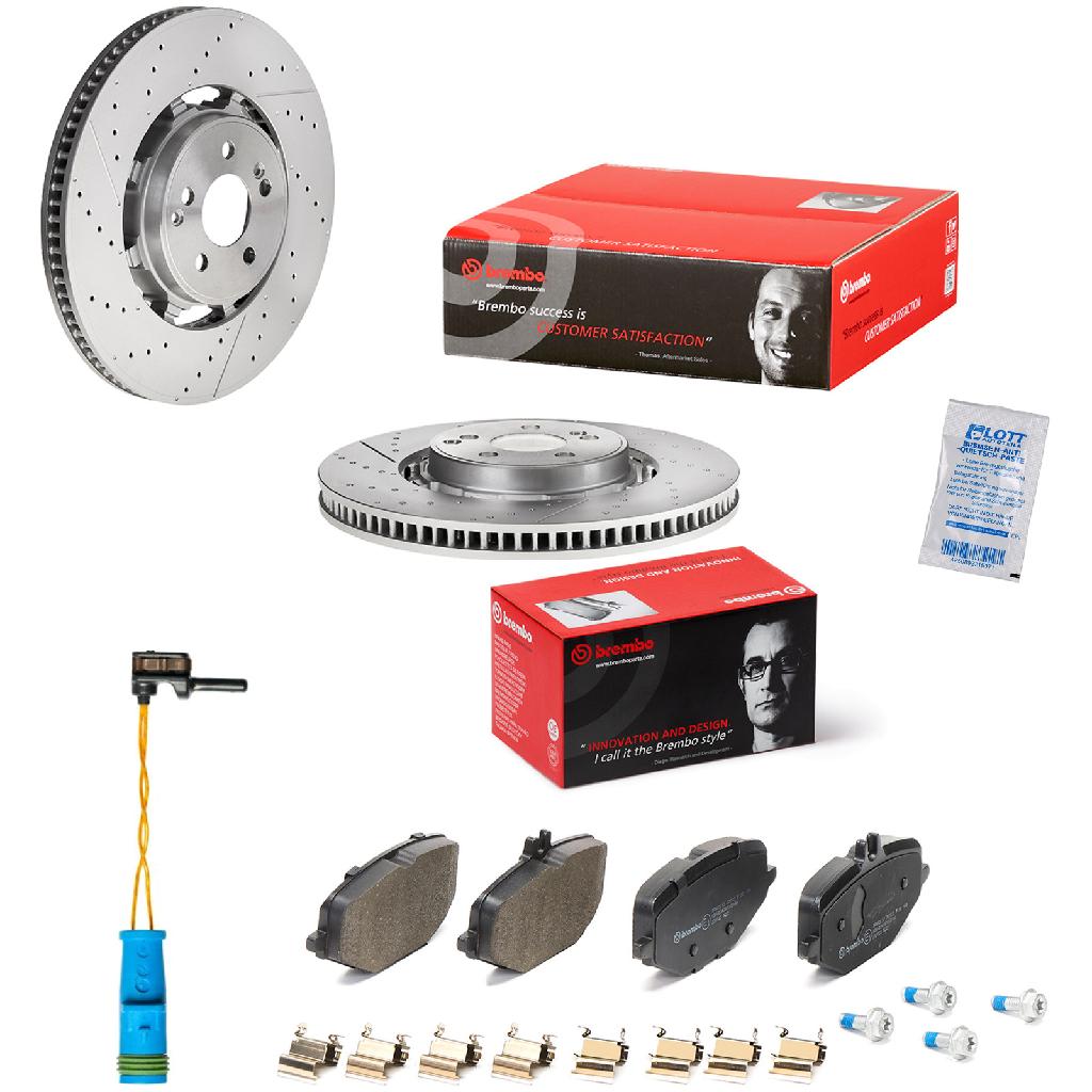 BREMBO Warnkontakt, Bremsbelagverschleiß A 00 353 + Bremsbelagsatz, Scheibenbremse P 50 168 + Bremsscheibe 09.D411.33