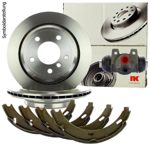 NK Zubehörsatz, Feststellbremsbacken 7933622 + Bremsscheibe 203326 + Bremsbelagsatz, Scheibenbremse 223335 + Bremsbackensatz, Feststellbremse 2733412 Bild NK Zubehörsatz, Feststellbremsbacken 7933622 + Bremsscheibe 203326 + Bremsbelagsatz, Scheibenbremse 223335 + Bremsbackensatz, Feststellbremse 2733412
