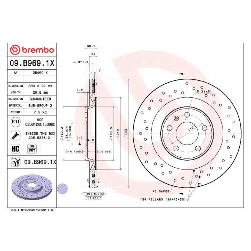 BREMBO Bremsscheibe 09.B969.1X + Bremsbelagsatz, Scheibenbremse P 85 154 Bild BREMBO Bremsscheibe 09.B969.1X + Bremsbelagsatz, Scheibenbremse P 85 154