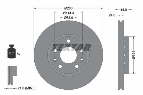 TEXTAR Bremsbelagsatz, Scheibenbremse 2491401 + Bremsscheibe 92195505 Bild TEXTAR Bremsbelagsatz, Scheibenbremse 2491401 + Bremsscheibe 92195505