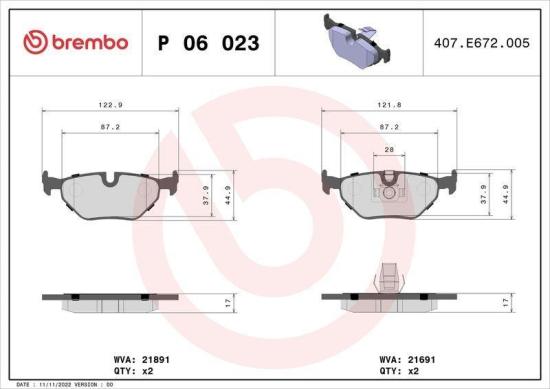 BREMBO Bremsbelagsatz, Scheibenbremse P 06 023 + Bremsscheibe 09.6841.11 Bild BREMBO Bremsbelagsatz, Scheibenbremse P 06 023 + Bremsscheibe 09.6841.11