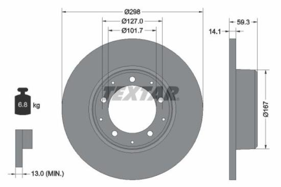 TEXTAR Bremsbelagsatz, Scheibenbremse 2034402 + Bremsscheibe 92230503 Bild TEXTAR Bremsbelagsatz, Scheibenbremse 2034402 + Bremsscheibe 92230503