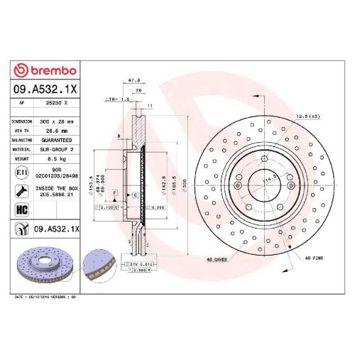 BREMBO Bremsscheibe 09.A532.1X + Bremsbelagsatz, Scheibenbremse P 30 070X Bild BREMBO Bremsscheibe 09.A532.1X + Bremsbelagsatz, Scheibenbremse P 30 070X