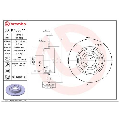 BREMBO Bremsbelagsatz, Scheibenbremse P 50 148 + Bremsscheibe 08.D758.11 Bild BREMBO Bremsbelagsatz, Scheibenbremse P 50 148 + Bremsscheibe 08.D758.11
