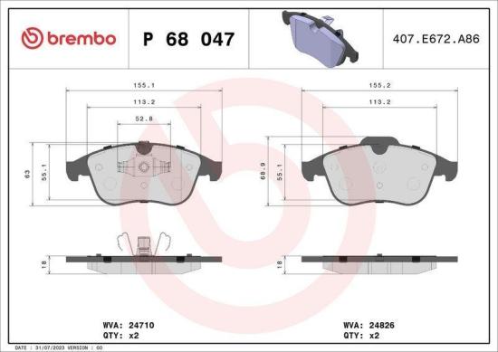 BREMBO Bremsscheibe 09.B353.11 + Bremsbelagsatz, Scheibenbremse P 68 047 Bild BREMBO Bremsscheibe 09.B353.11 + Bremsbelagsatz, Scheibenbremse P 68 047