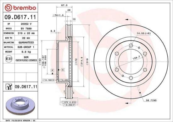 BREMBO Bremsscheibe 09.D617.11 + Bremsbelagsatz, Scheibenbremse P 83 066 Bild BREMBO Bremsscheibe 09.D617.11 + Bremsbelagsatz, Scheibenbremse P 83 066