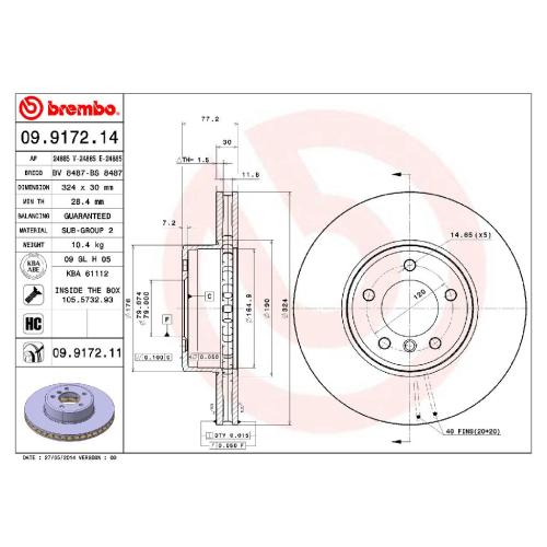 BREMBO Bremsscheibe 09.9172.11 + Bremsbelagsatz, Scheibenbremse P 06 054 Bild BREMBO Bremsscheibe 09.9172.11 + Bremsbelagsatz, Scheibenbremse P 06 054