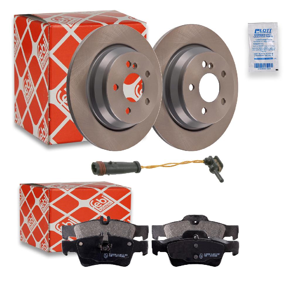 FEBI BILSTEIN Bremsscheibe 26404 + Bremsbelagsatz, Scheibenbremse 16451 + Warnkontakt, Bremsbelagverschleiß 19186