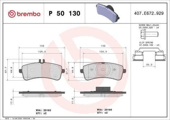 BREMBO Bremsbelagsatz, Scheibenbremse P 50 130 + Bremsscheibe 09.C128.33 + Warnkontakt, Bremsbelagverschleiß A 00 377 Bild BREMBO Bremsbelagsatz, Scheibenbremse P 50 130 + Bremsscheibe 09.C128.33 + Warnkontakt, Bremsbelagverschleiß A 00 377