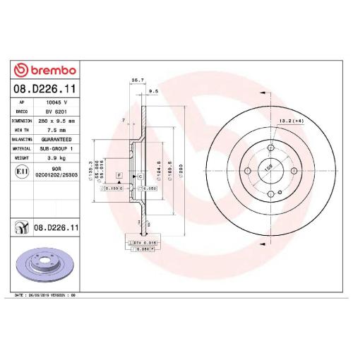 BREMBO Bremsbelagsatz, Scheibenbremse P 49 044 + Bremsscheibe 08.D226.11 Bild BREMBO Bremsbelagsatz, Scheibenbremse P 49 044 + Bremsscheibe 08.D226.11